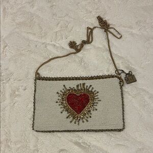 Mary Frances White and Gold Heart Clutch